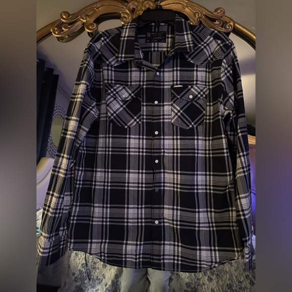 Marc Ecco Black and White Plaid Button-Up Shirt - Picture 1 of 5